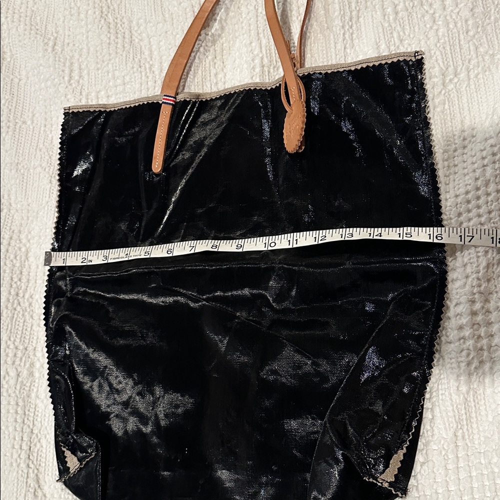 JACK GOMME Paris Amie Linen Tote Bag Black with honey trim NWOT - Picture 4 of 11